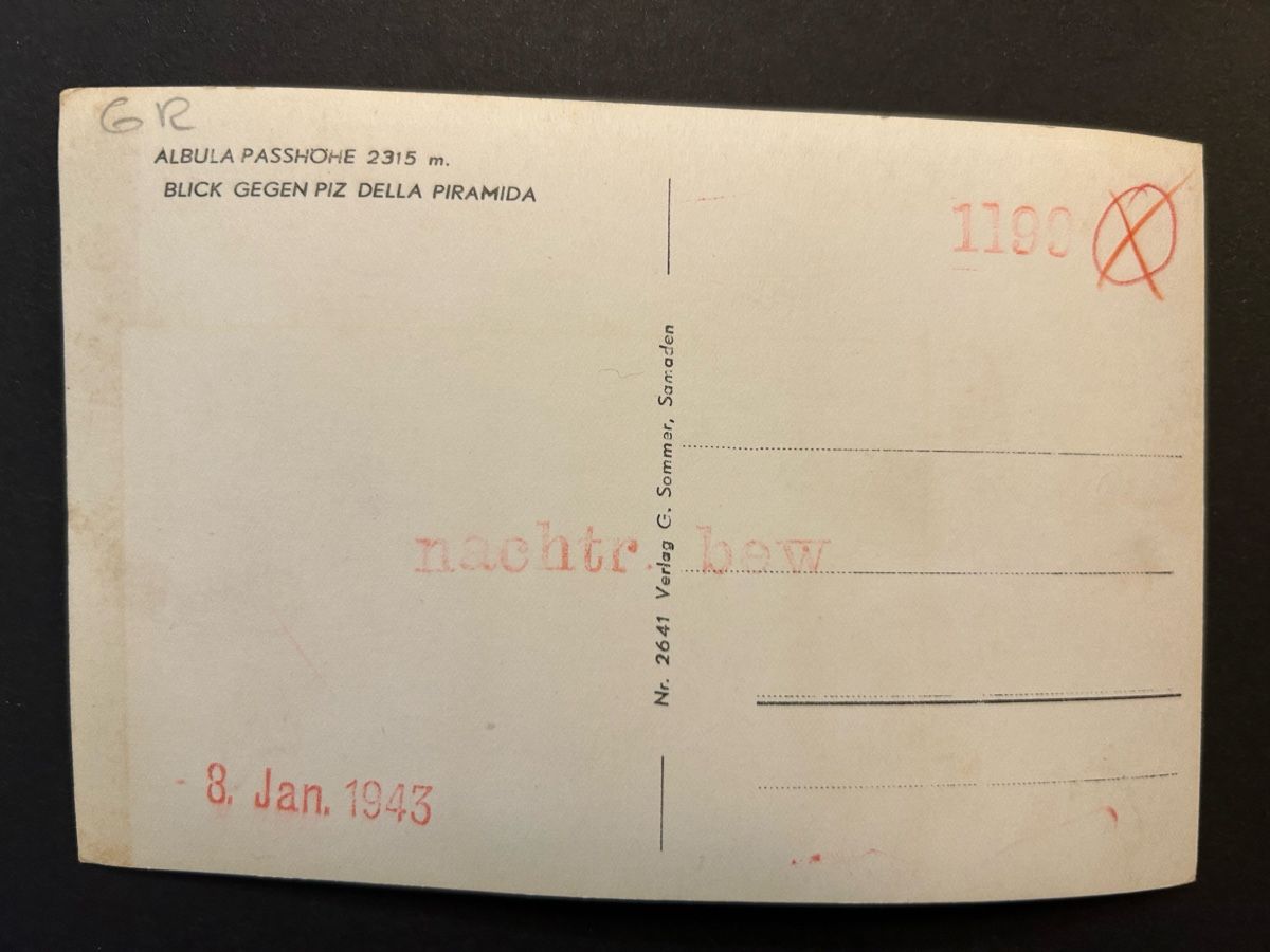 Ansichtskarten: Albulapass 1943 Stempel  – Gebraucht aus Fanas von Alessio11 1