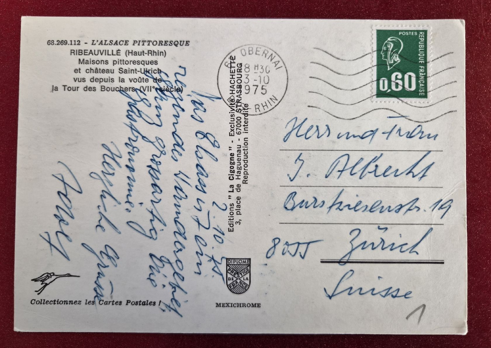 Ansichtskarten: Ribeauville, malerisches Elsass, 1975 – Gebraucht aus Melchnau von Arthurius 1