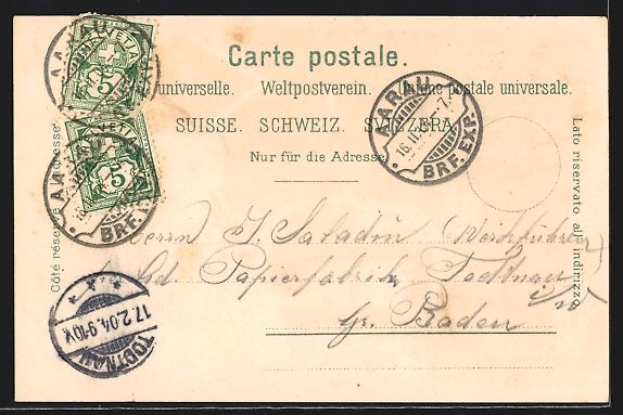 Cartoline postali: Litho Aarau, Gewerbe-Museum, Neue Kanton – Usato da Berlin venduto da bartko-reher 1