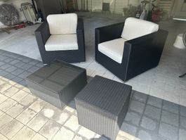 Lounge Rattan von Hunn Gartenmöbel 2 Sessel,1 Hocker,1 Tisch