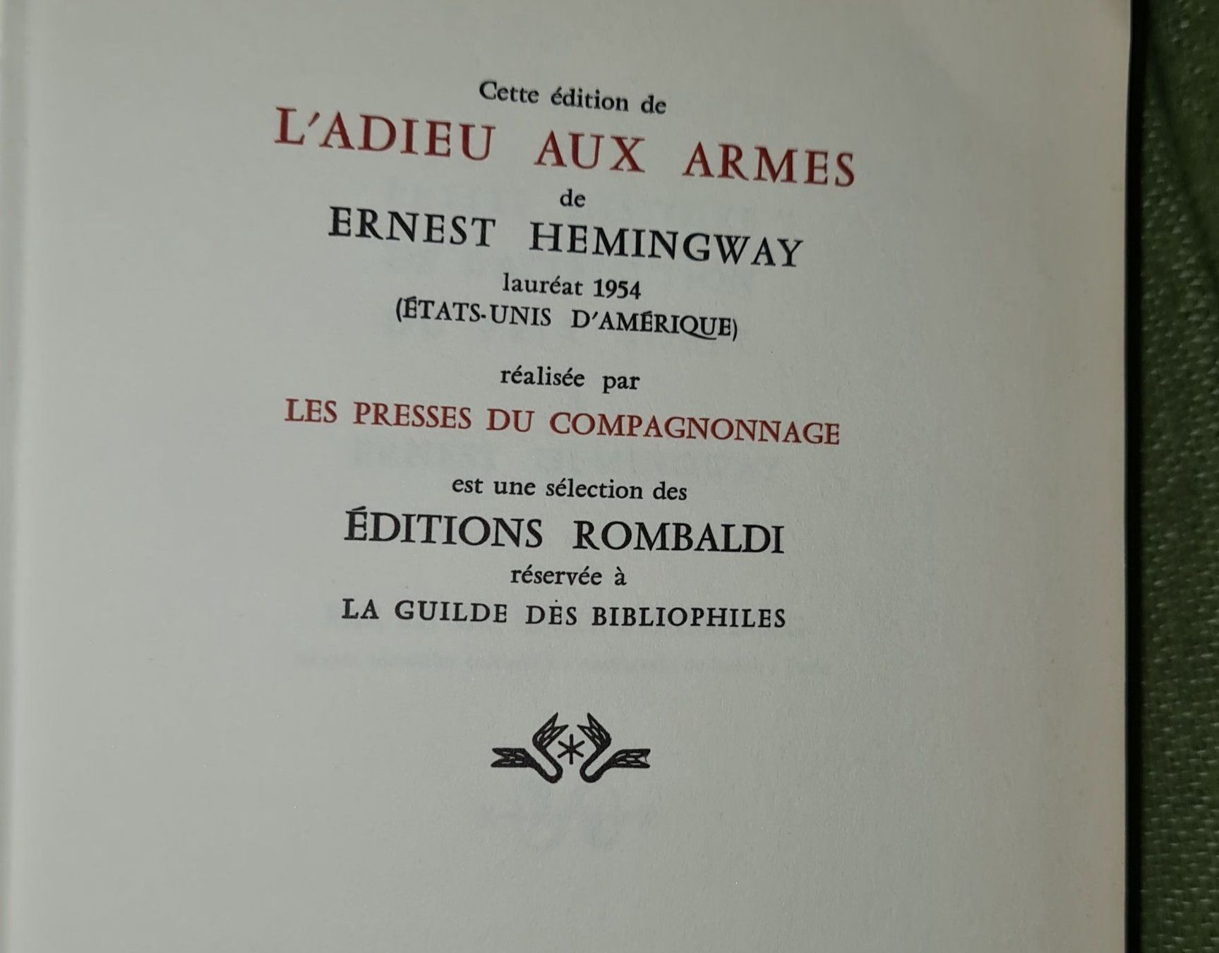 Libri: Ernest Hemingway /  L' Adieu aux armes – Usato da Cortaillod venduto da signep 5