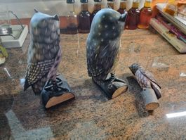 Handgeschnitzte Holz Eulen Figuren, 3er Set, Top Zustand!