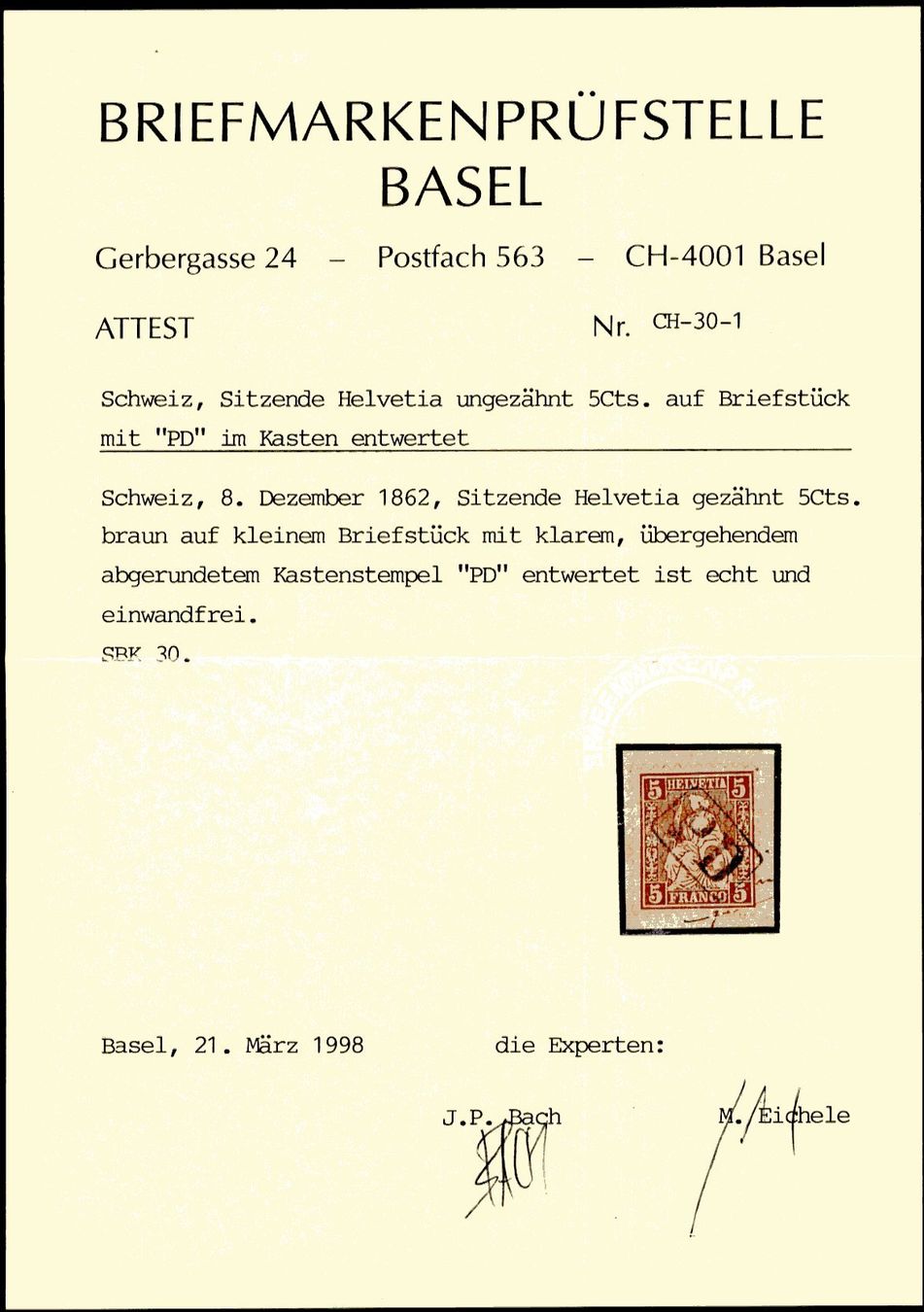 Tutti i francobolli: 1867 - Sitzende Helvetia - PD Stempel – Usato da Schindellegi venduto da leecollect 1