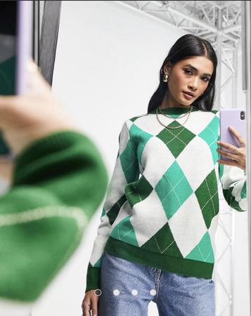 Gianni Feraud green argyle crew neck jumper