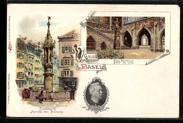 Cartoline postali: Arnold Böcklin: Basel, Fischmarkt, Alte – Usato da Berlin venduto da bartko-reher