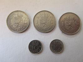 Münzen lot, holländische Gulden, Königin Juliana, 5 Stück