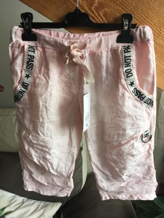 bermuda short 100% lin froissé rose pâle sangles  TU italy