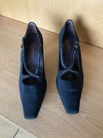 Chaussures noires petit talon, brides avec strass, T 37