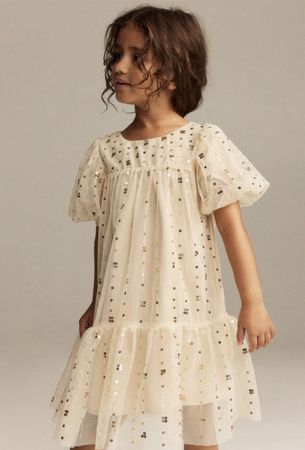 Mädchen Kleid Tüll mit Pailletten beige Gr. 140 NEU mit Etik