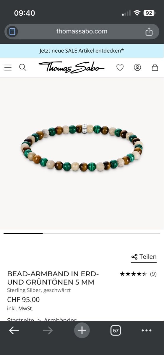 Thomas Sabo Bracciali & Braccialetti: Thomas Sabo BEAD-ARMBAND 5mm - neu – Nuovo e nell'imballaggio originale da St. Gallen venduto da BikeladyShop 2