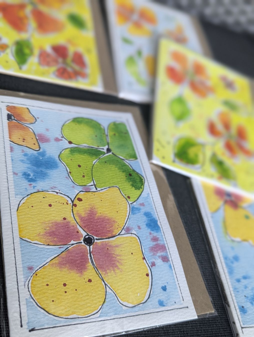 Cartoline: 5 Grusskarten, Aquarell, Handgemalt, mit Couverts – Nuovo e nell'imballaggio originale da Winterthur venduto da Bigeasy