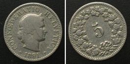 Schweiz 5 Rappen 1891 Ku-Ni STEMPELDREHUNG 12°