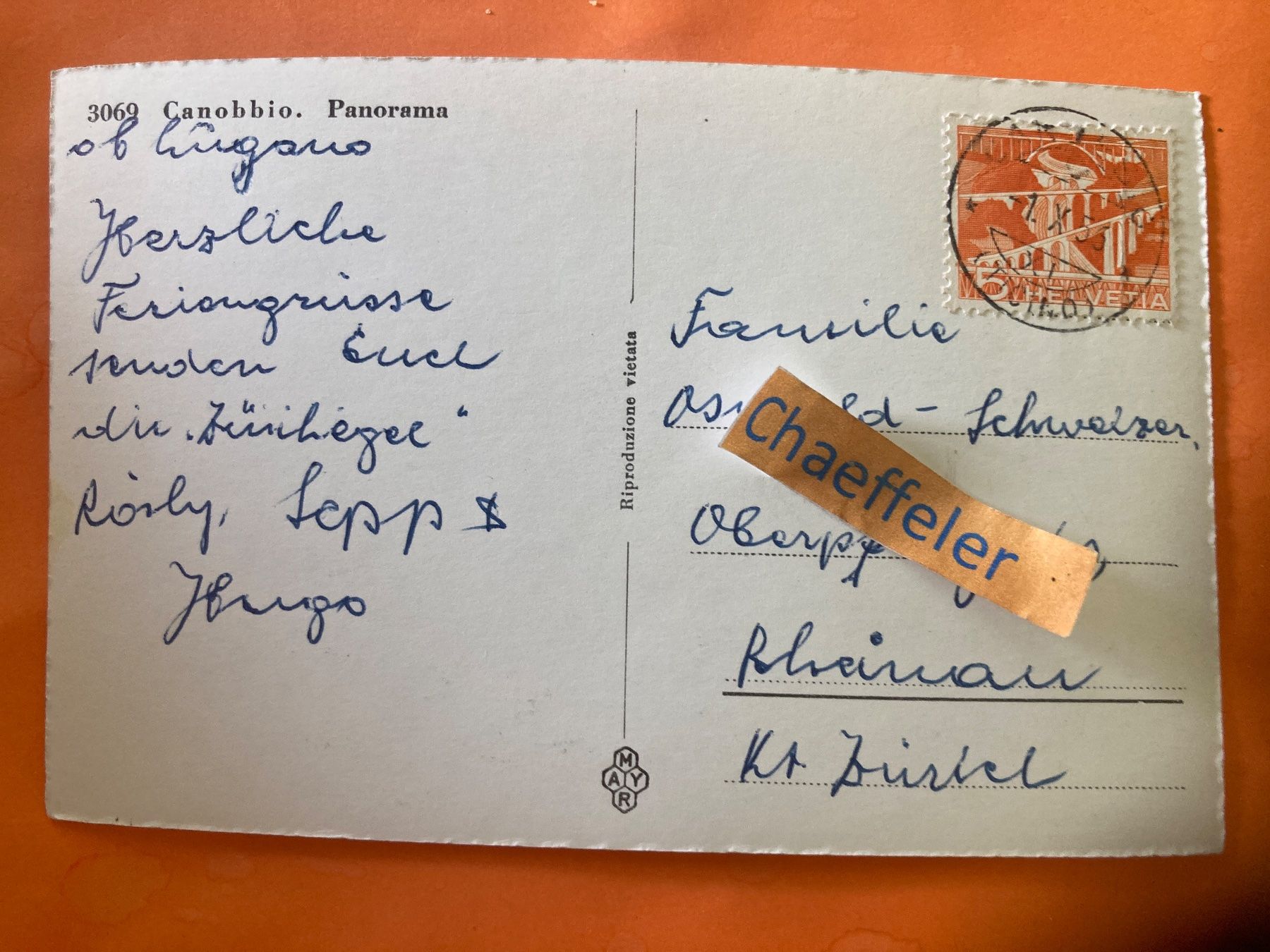 Cartes postales: 1956  3069 Canobbio. Panorama – D'occasion à Zürich par Chaeffeler 1