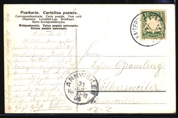 Cartoline postali: Litho Kaiserslautern, Postamt, Wappen mi – Usato da Berlin venduto da bartko-reher 1