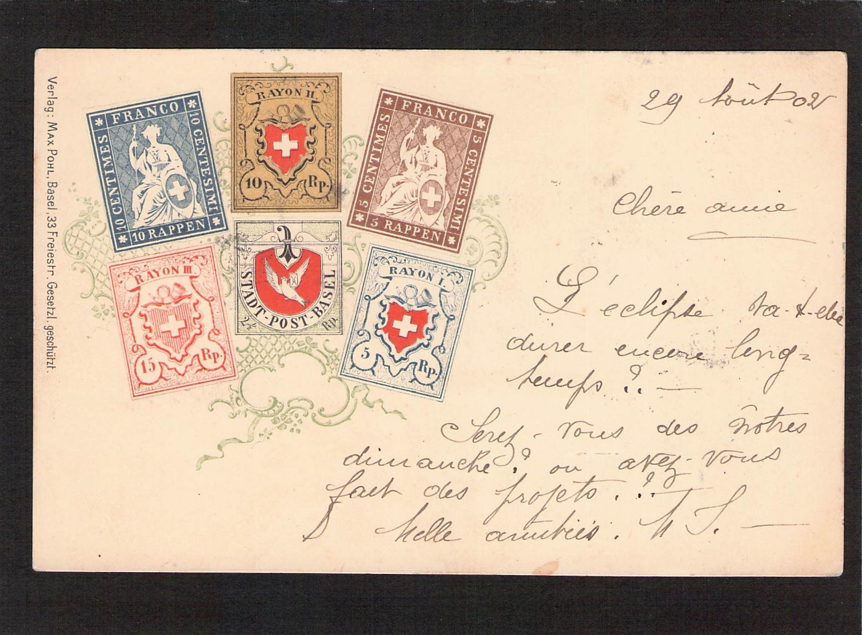 Ansichtskarten: AK Briefmarkensprache , gel. 1902  – Gebraucht aus Reichenburg von Pipo-67