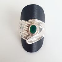 Vintage 925 Silber Ring mit Grünem Stein, Grösse 20 mm