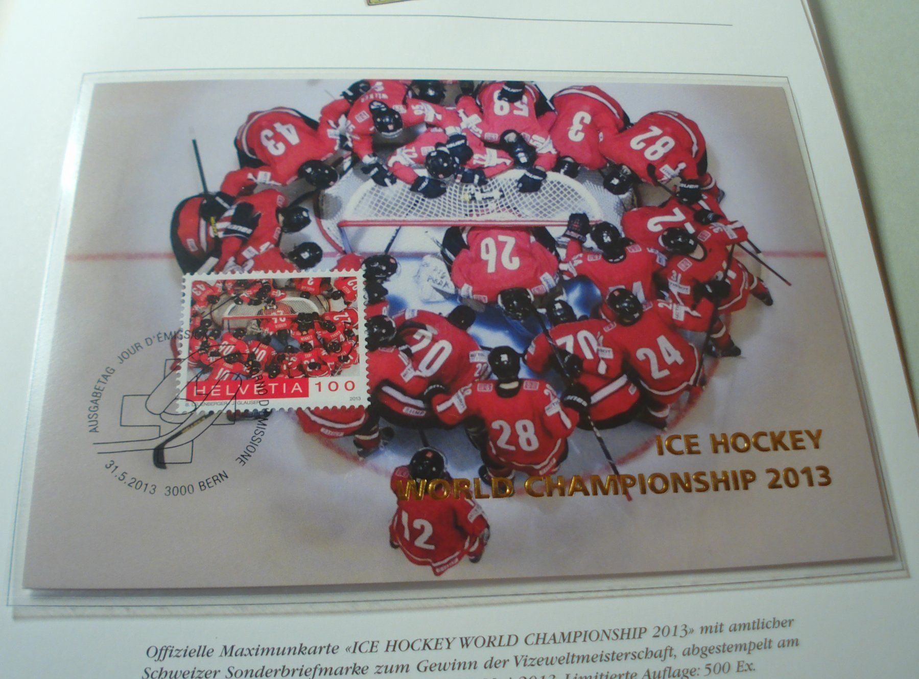 Alle Briefmarken: Maximumkarte Eishockey-WM 2013 – Gebraucht aus Niederwil AG von morostahu
