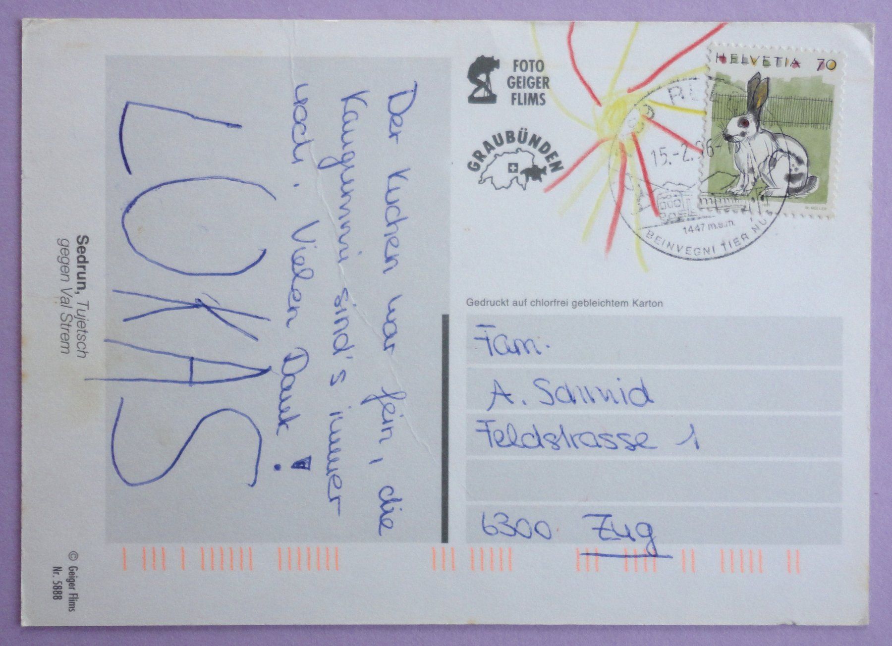Cartoline postali: Sedrun, Tujetsch gegen Val Strem – Usato da Fétigny venduto da Billy2miny 1