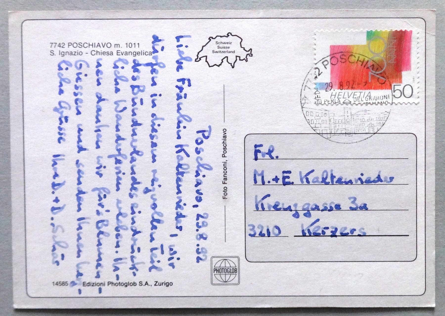 Cartoline postali: Poschiavo, Chiesa Evang. S. Ignazio – Usato da Fétigny venduto da Billy2miny 1