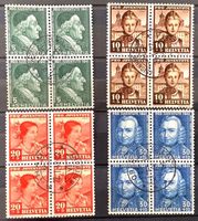 1941 Pro Juventute Viererblöcke mit Zentrumstempel