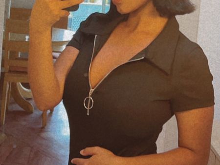 Body noir zippé à manches courtes, taille S - Élégant