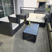 Rattan Lonsch 2er 2 mal 1er und Beisteltisch