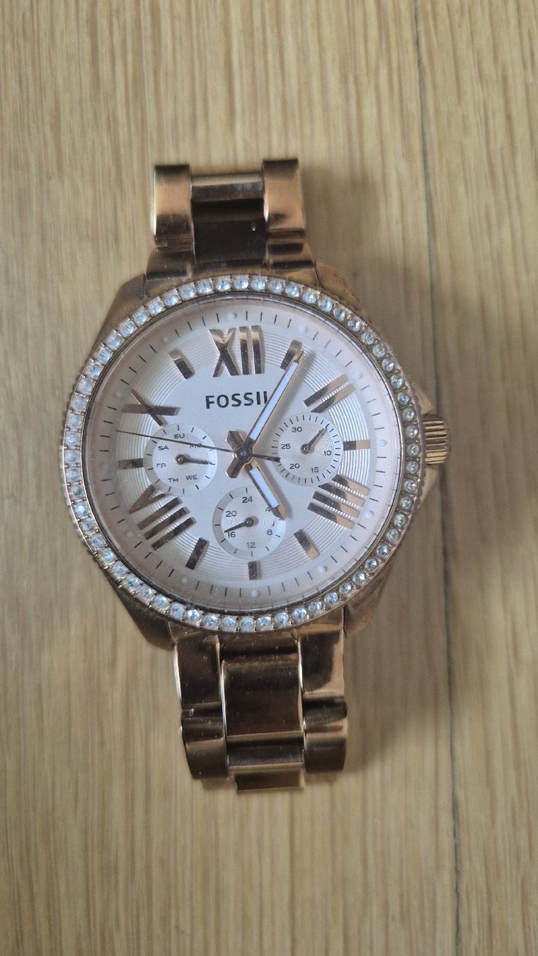 Fossil Orologi: Fossil Damenuhr Rosegold mit Steinen – Usato da Aarau Rohr venduto da jones74