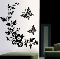 Wandaufkleber mit Schmetterling und Blumen