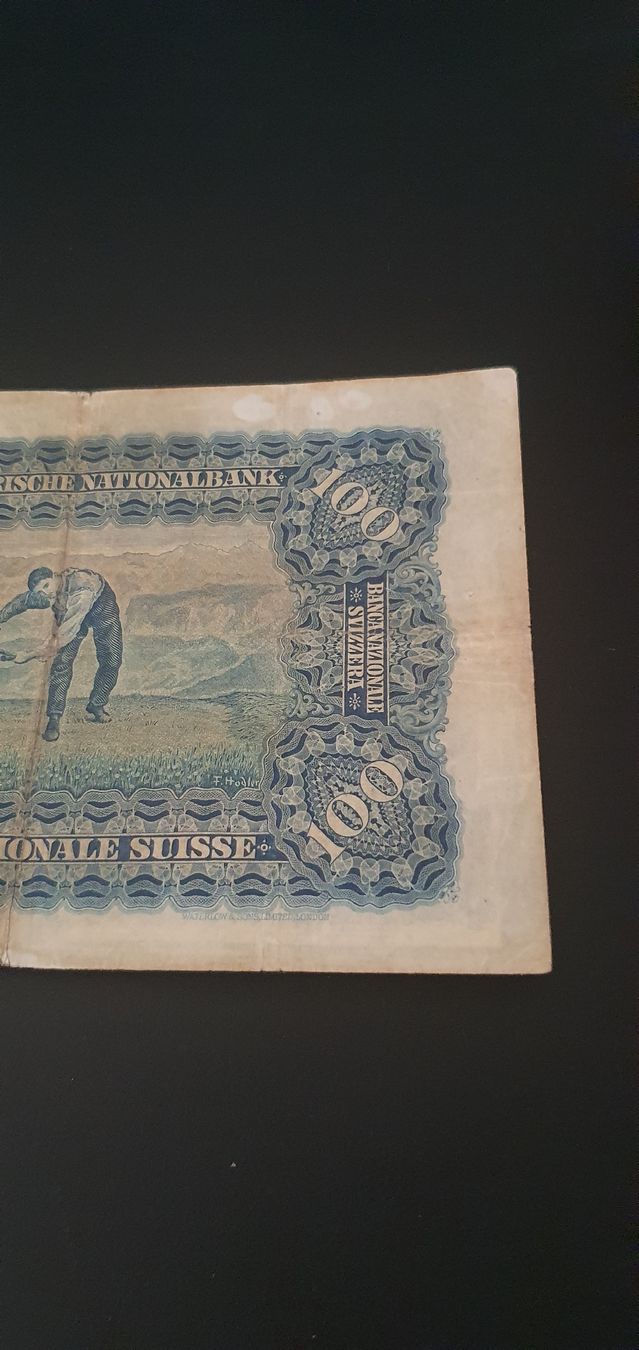 Banknoten: 100 Franken Typ Mäher 1924 – Gebraucht aus Baden von Vinci2008 5