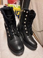 Chic Winter Boots with Pearls, Black Leather, Fur Inside