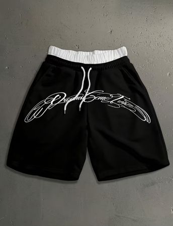 Short de sport noir avec inscription blanche