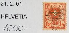 3195A) 21.2.01 Abart HFLVETIA Eckstempel Kt. 1000.- selten