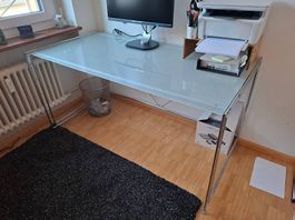 Chromstahl-/Milchglas Schreibtisch