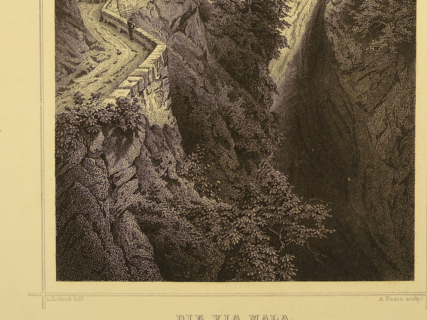 Incisioni: VIA MALA GRAUBÜNDEN, STAHLSTICH 1856 – Usato da Grüningen venduto da Kartensammler 2