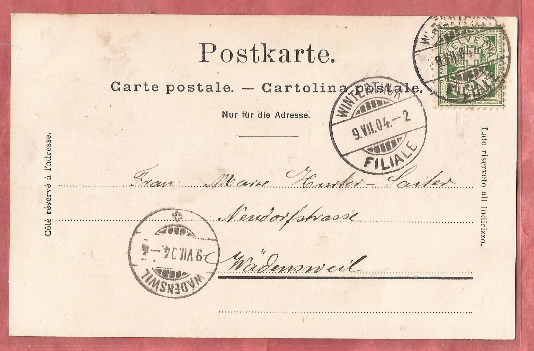 Cartoline postali: Winterthur - Eschenberg Landwirtschaft - 1904 – Usato da Fislisbach venduto da Porano 1