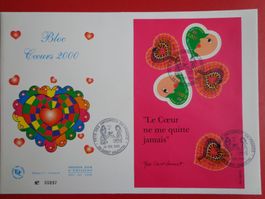 FDC Ersttagsbrief BLOCK Coeurs Saint-Valentin France 2000