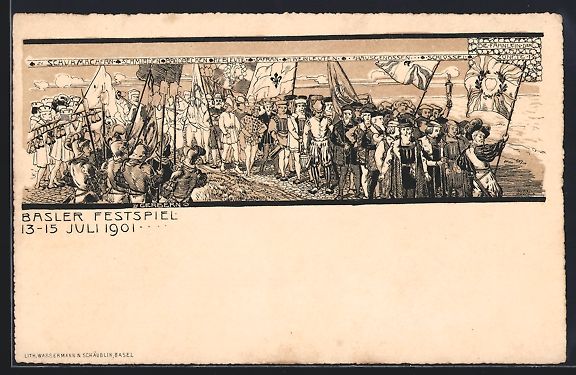 Ansichtskarten: Litho Basel, Basler Festspiel 1901, Schu – Gebraucht aus Berlin von bartko-reher