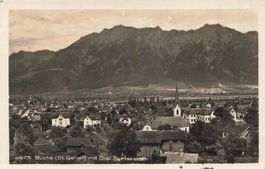 Buchs (SG) Dorfblick mit Kirche und den Drei Schwestern