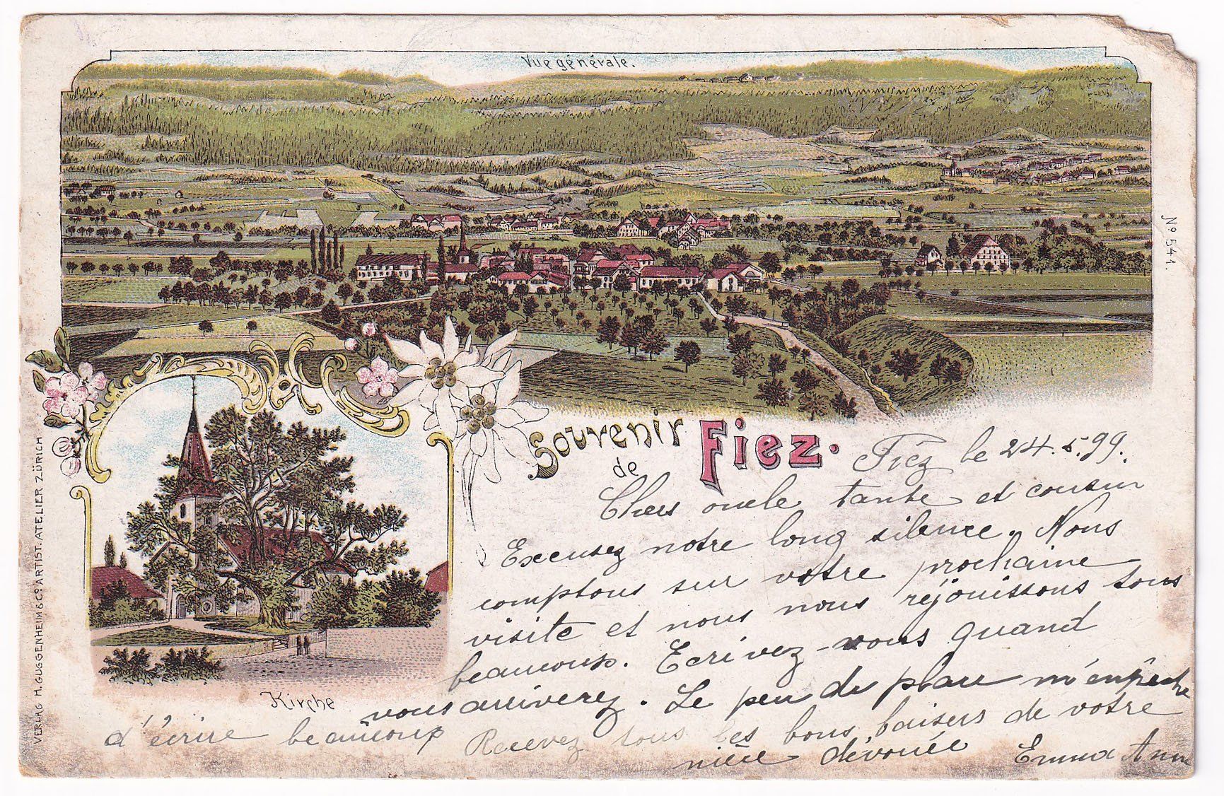 Cartoline postali: Souvenir de Fiez  1899 – Difettoso da Cormoret venduto da Pascalll2001
