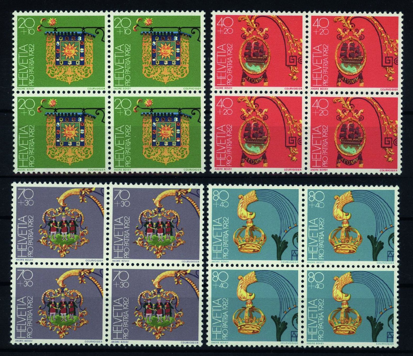 Tutti i francobolli: 1982, Pro Patria, Viererblock ** – Usato da Willisau venduto da Vollstempel