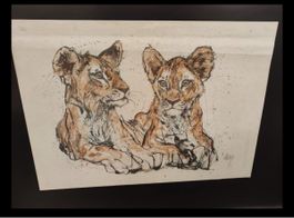 Signierte Lithographie von Fritz Hug – Löwenmotiv, 78x56cm