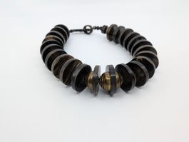 Halskette vermutlich Horn und Messing Ethno Stil Afrika ?