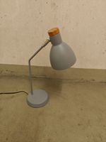 Tischlampe grau mit Holzapplikation, Metall, flexibel