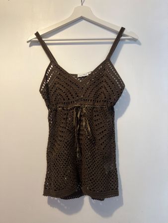 Y2k Boho Vintage Häkel-Top braun