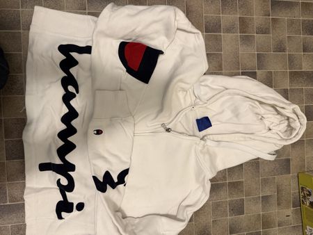 Champion hoodie white with large logo print used condition