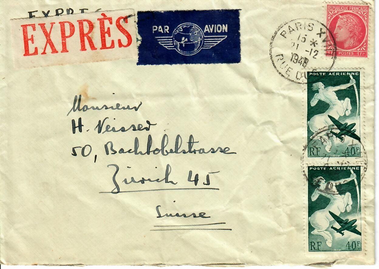 Alle Briefmarken: Brief, Frankreich 1948 – Gebraucht aus Hochdorf von Ziegel-16