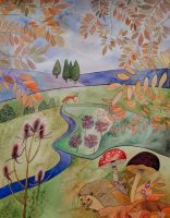 Original Aquarell "Herbst am Waldrand" Bild