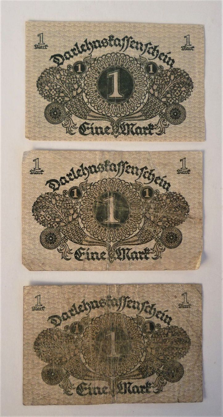 Banknoten: 3 x 1 Mark Darlehenskassenschein – Gebraucht aus Rafz von Sonnenblume305