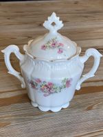 Antike Zuckerdose Porzellan Goldrand Blumenmuster Shap 60er