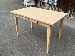 Biedermeier Holztisch Tanne patiniert 120 x 75 cm Schublade